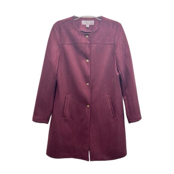Marc New York Andrew Marc Faux Suede Collarless Coat Size M Burgundy Snap - Picture 1 of 10